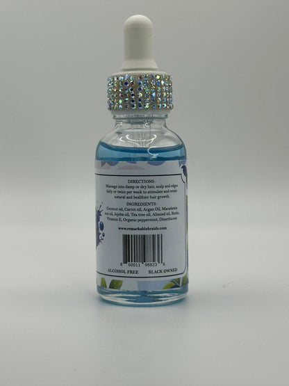 Clear bottle with dropper and decorative cap on a gray background
